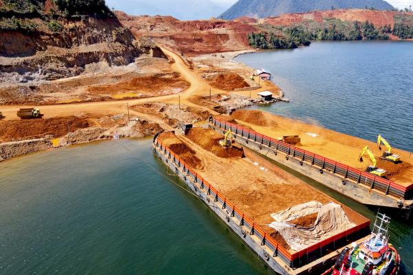 “Indonesia’s nickel production has seen a remarkable tenfold increase since 2016,” says Basuhi Ravi PhD’23. Pictured is nickel being mined and loaded onto barges in Sulawesi, Indonesia. 