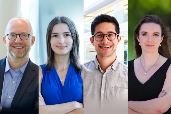 An MIT team recently published a study on public sentiment regarding climate policy. The co-authors are (left to right) Professor Evan Lieberman, Associate Professor Volha Charnysh, PhD student Jared Kalow, and Erin Walk PhD ’24. “Our research suggests that emphasizing a bit of blaming and shaming is more powerful than more diffuse messages of shared responsibility,” Lieberman explains.