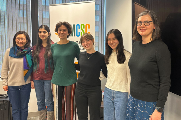 Manduhai Buyandelger (far left) and Lauren Bonilla (far right), with MIT students who went to Mongolia with Bonilla in January 2024.