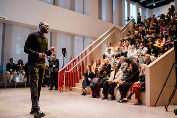 Jaylen Brown speaks on the importance of climate and climate action for Day of Climate at the MIT Museum.
