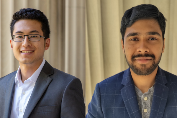 Jonathan Bessette (left) received the Rasikbhai L. Meswani Fellowship for Water Solutions and Akash Ball received the 2024-25 J-WAFS Graduate Student Fellowship for Water and Food Solutions.